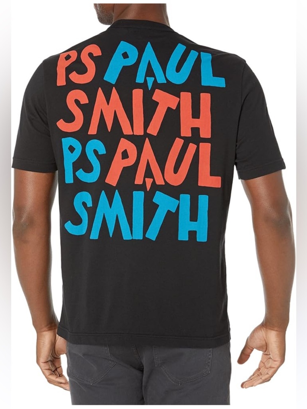 Paul Smith Black Short-Sleeve T-Shirt with Red & Blue Block Logo